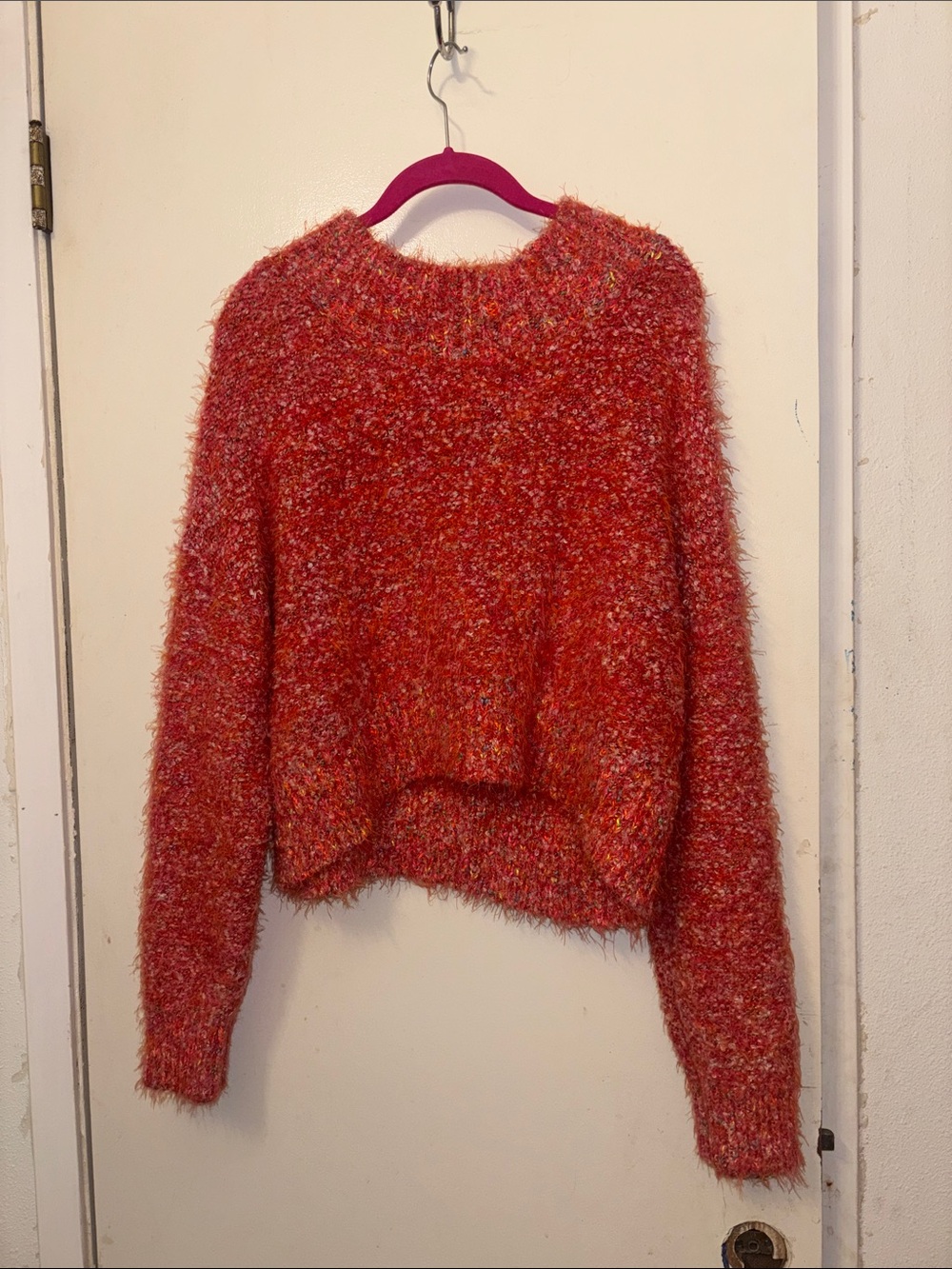 Free People Orange Multicolor Fuzzy Crewneck Sweater